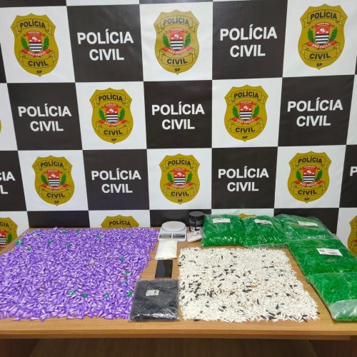 Foram apreendidos 5.500 microtubos de cocaína, além de porções da droga ainda não envasadas, balança de precisão, embalagens para armazenamento, um simulacro de arma de fogo e anotações sobre o comércio ilícito. Foto/Divulgação